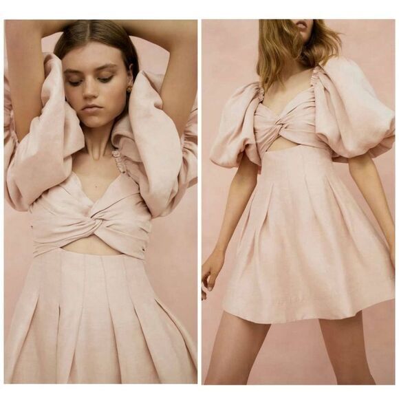 Aje Dusk Knot Puff Sleeve Mini Dress Au Size 4 / Us Size 0